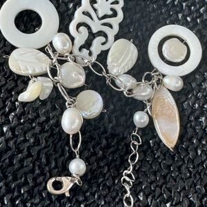 Boho White Real Pearls Shell Bracelet or Anklet Solid Sterling 925
